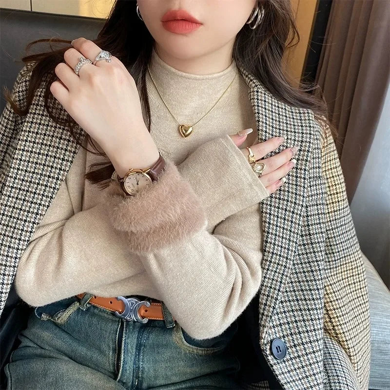 Fall Winter Women's Long Sleeve Integrated Fleece Knitwear