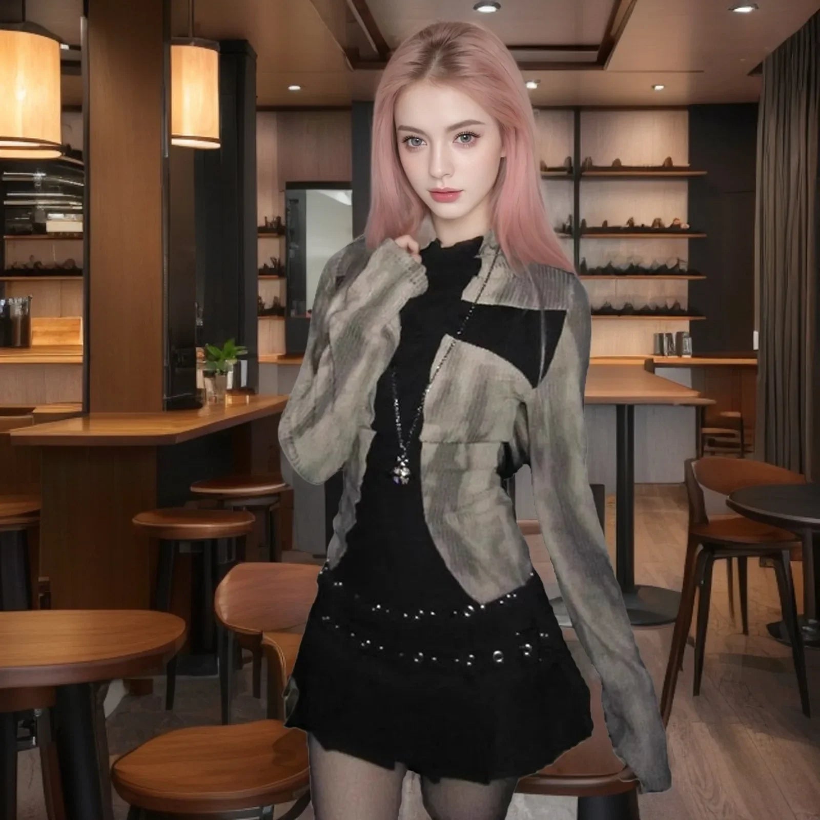 Chic Design Long Sleeve T-Shirt Color Block Sweet Cool Unique Top Women's Fashion Polyester Fiber Full Sleeve Dyeing Pattern