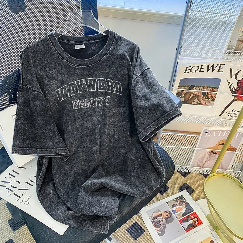 Loose Short Sleeve Women's T-shirt Vintage Design Summer Fashion Brand Hip Hop Style Crew Neck Top Quality Chinese Production
