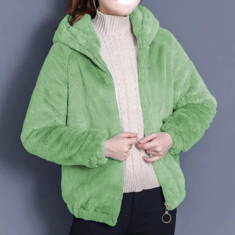 Plus Size Women's Loose Double-Faced Fleece Hoodie Thickened Winter Warm Outerwear Faux Fur Coat Female Fashionable Streetwear