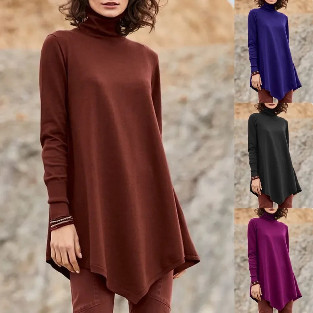 Plus Size Women's Pure Color High Neck Long Sleeve Loose Commute Sweatshirt Hoodie Comfortable Breathable Street Style Top